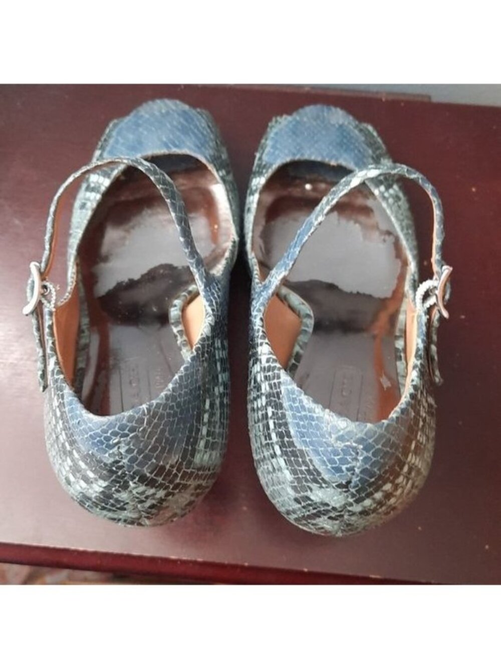 Coach Teal Blue Snakeskin Shawna High Heel Open Toe Platform Pumps Size 6.5. - Picture 4 of 11